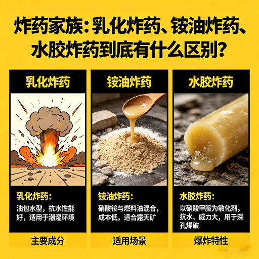 山阴炸药家族：乳化炸药、铵油炸药、水胶炸药到底有什么区别？
